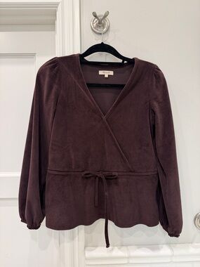 Madewell dark brown Corduroy Wrap Blouse with Tie Waist
